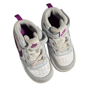 Nike‎ Court Borough Mid Toddler Shoes White Purple Hook Loop Sneakers Size 8C